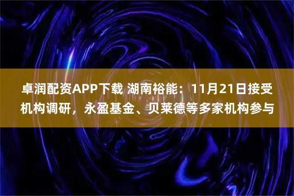 卓润配资APP下载 湖南裕能：11月21日接受机构调研，永盈基金、贝莱德等多家机构参与